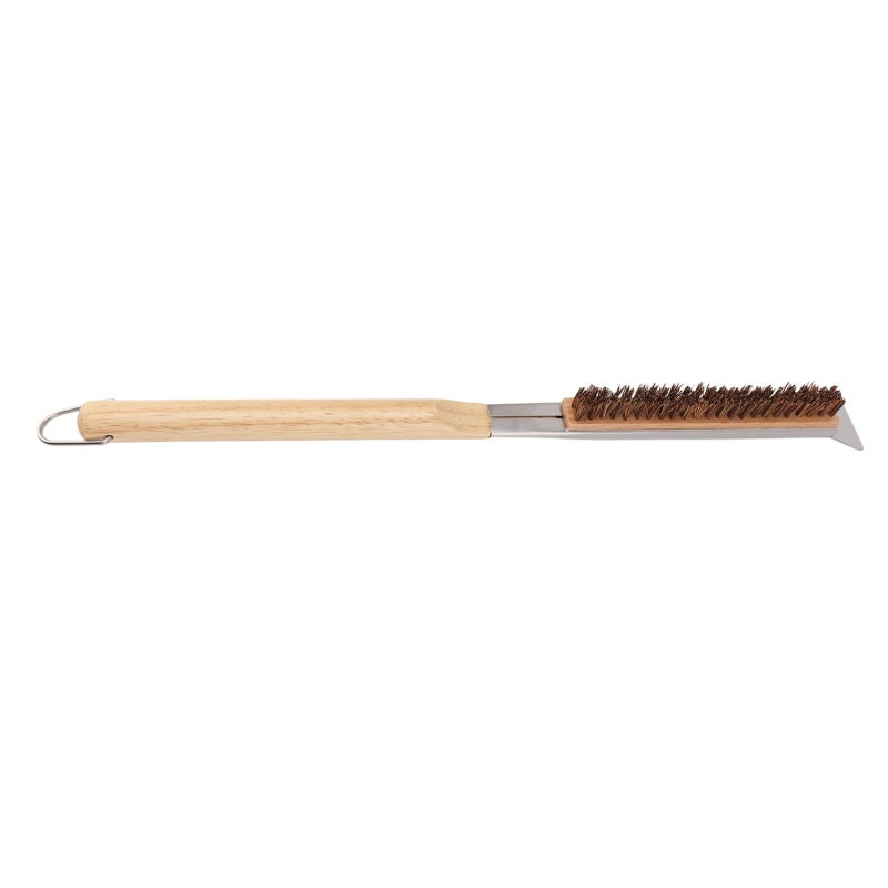 Pizza Oven Brush 53.5cm Total Length Multi Purpose 2-In-1 Brush & Scraper - Premium Rubber Wood Handle Detachable Design Outdoor Oven Brush for Outdoor Pizza Oven Grill Grate Cleaning - Image 1