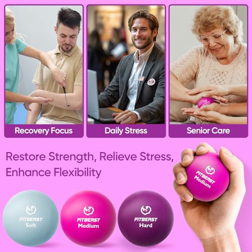FitBeast Grip Strength Trainer – 6 Pieces Hand Therapy Kit with Finger Extension Exerciser & Stress Balls for Adults, Rehab & Strength Training – for Men, Women, and Seniors (6-Piece Bright Tones) - Image 5