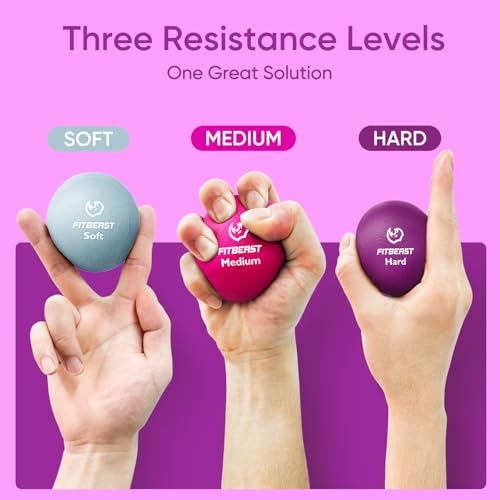FitBeast Grip Strength Trainer – 6 Pieces Hand Therapy Kit with Finger Extension Exerciser & Stress Balls for Adults, Rehab & Strength Training – for Men, Women, and Seniors (6-Piece Bright Tones) - Image 2