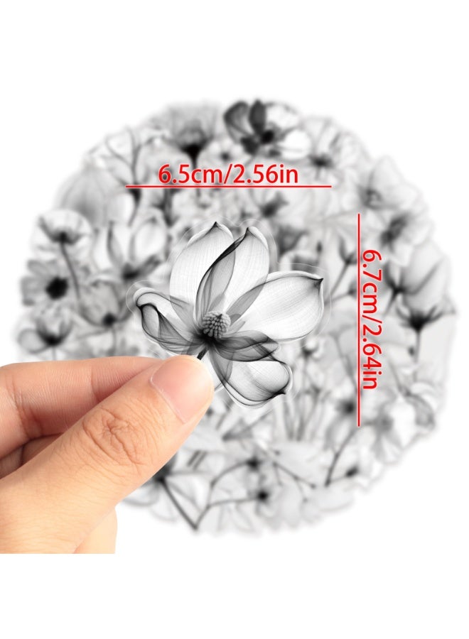 50Pcs Transparent Black and White Waterproof Plant Stickers for Scrapbooking Water Bottles Laptop Journaling Cute Vintage Ink Color Floral Sticker for Kids Planners Cards Gifts - Image 5