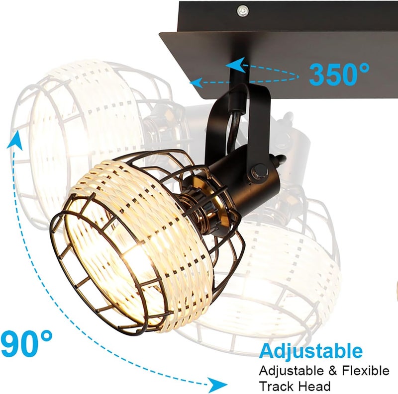 Depuley Ceiling Track Light Fixture: 3-Light Rattan Led Track Lighting Kit - Flush Mount Wall or Ceiling Spotlights Flexibly Adjustable Decorative Accent Lamp for Kitchen Living Room Bedroom Hallway - Image 4