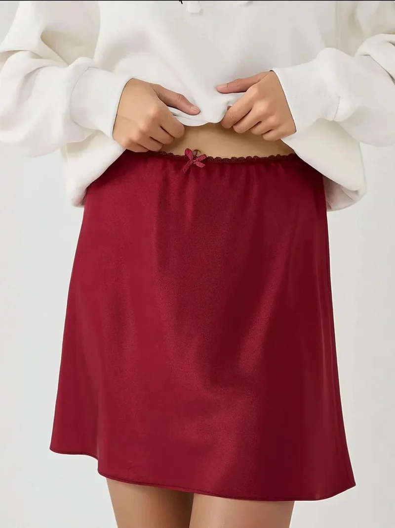 Hiccup Burgundy Red Soft Satin A-Form Mini Skirt for Women | Best Price UAE