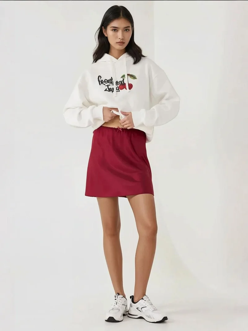 Hiccup Burgundy Red Soft Satin A-Form Mini Skirt for Women | Best Price UAE