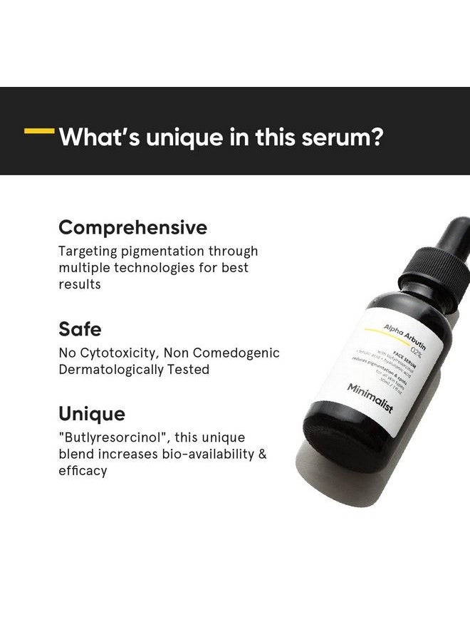 MINIMALIST 2% Alpha Arbutin Serum For Pigmentation & Dark Spots Removal; Antipigmentation Face Serum For Men & Women With Hyaluronic Acid To Remove Blemishes Acne Marks & Tanning; 30 Ml  - Image 4