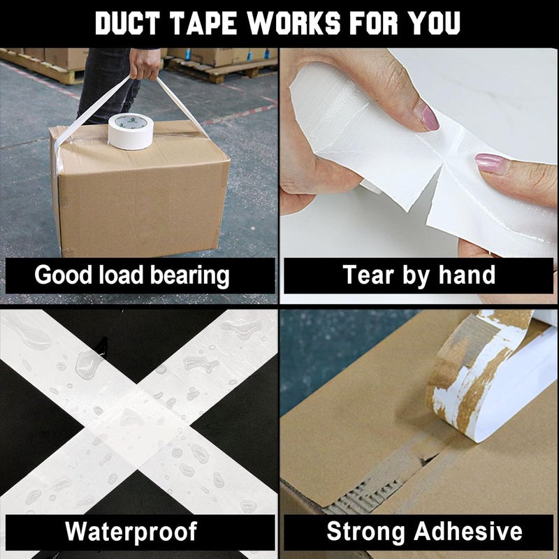 BOMEI PACK 1 Rolls White Duct Tape Reinforced Heavy Duty White Gaffer Tape 50mm x 50m Ducts Fixing Craft DIY Book repair Carpet seaming Box Sealing Carton Packing - Image 4