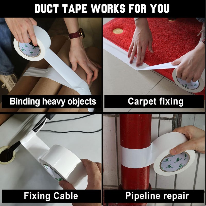 BOMEI PACK 1 Rolls White Duct Tape Reinforced Heavy Duty White Gaffer Tape 50mm x 50m Ducts Fixing Craft DIY Book repair Carpet seaming Box Sealing Carton Packing - Image 3