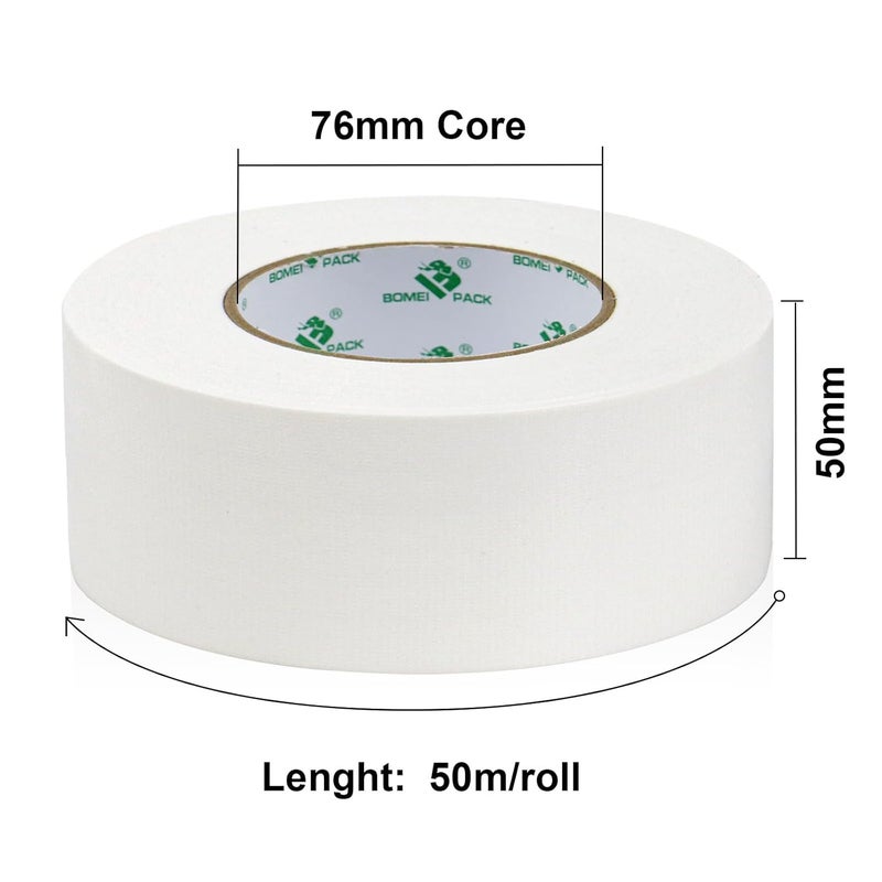 BOMEI PACK 1 Rolls White Duct Tape Reinforced Heavy Duty White Gaffer Tape 50mm x 50m Ducts Fixing Craft DIY Book repair Carpet seaming Box Sealing Carton Packing - Image 2