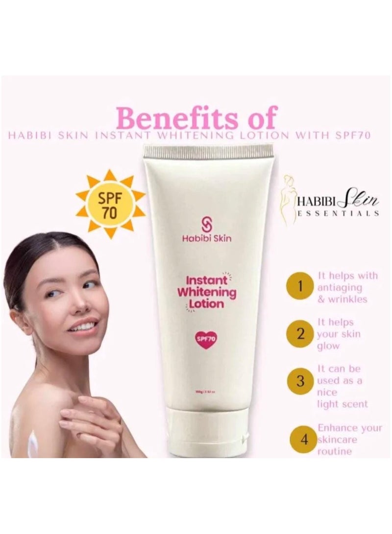 Habibi Skin Essentials Authentic Instant Whitening lotion with SPF70, Moisturize your skin , Anti Aging, Protection Against Ultraviolet Rays (UV) Providing Skin Enhancing Benefits - Image 3