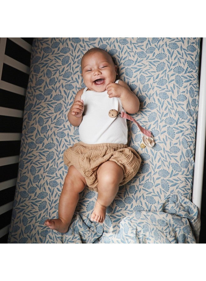 mushie Muslin Baby Swaddle Blanket | 100% Organic Cotton (Blue Flowers) - Image 4