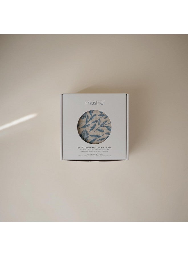 mushie Muslin Baby Swaddle Blanket | 100% Organic Cotton (Blue Flowers) - Image 3