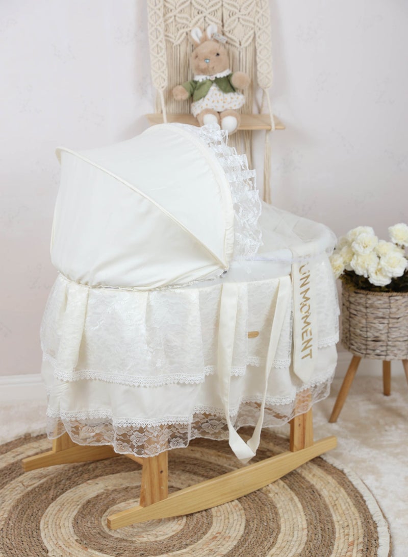 FUN MOMENT Baby crib Musa iron basket sugar color decorated with luxurious lace for newborns with wooden rocking stand - Image 2