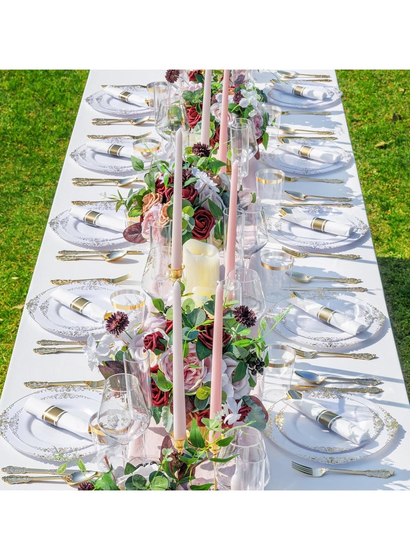 كينجمازي مجموعة أواني عشاء ذهبية 175 قطعة لـ25 ضيفًا، أطباق ذهبية يمكن التخلص منها لحفلات الزفاف - Image 5