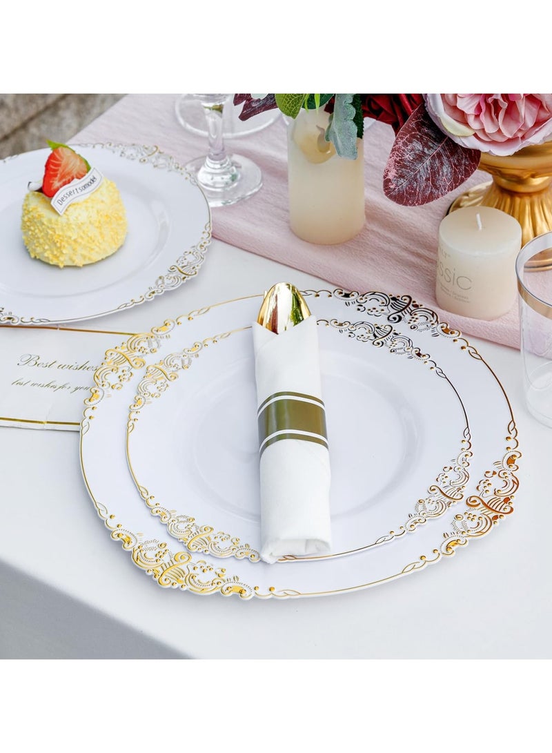 كينجمازي مجموعة أواني عشاء ذهبية 175 قطعة لـ25 ضيفًا، أطباق ذهبية يمكن التخلص منها لحفلات الزفاف - Image 4