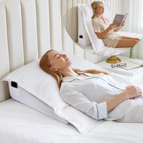ESUERDO 3PCS Bed Wedge Pillow Set for Sleeping, 10" Adjustable Triangle Pillow Wedges for Acid Reflux, Snoring, Back Pain Relief, After Surgery, Reading Pillow for Sitting in Bed Adult with Washable Cover - Image 1
