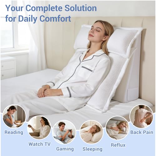 ESUERDO 3PCS Bed Wedge Pillow Set for Sleeping, 10" Adjustable Triangle Pillow Wedges for Acid Reflux, Snoring, Back Pain Relief, After Surgery, Reading Pillow for Sitting in Bed Adult with Washable Cover - Image 2