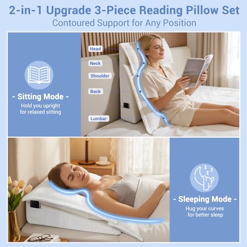 ESUERDO 3PCS Bed Wedge Pillow Set for Sleeping, 10" Adjustable Triangle Pillow Wedges for Acid Reflux, Snoring, Back Pain Relief, After Surgery, Reading Pillow for Sitting in Bed Adult with Washable Cover - Image 3