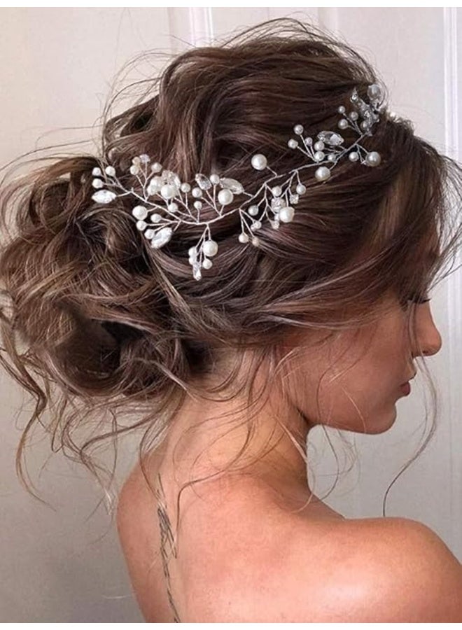 **Pearl Bridal Wedding Hair Vine with Silver Crystal Details – Elegant Bride Headband and Hair Accessory for Women and Girls** - Image 1