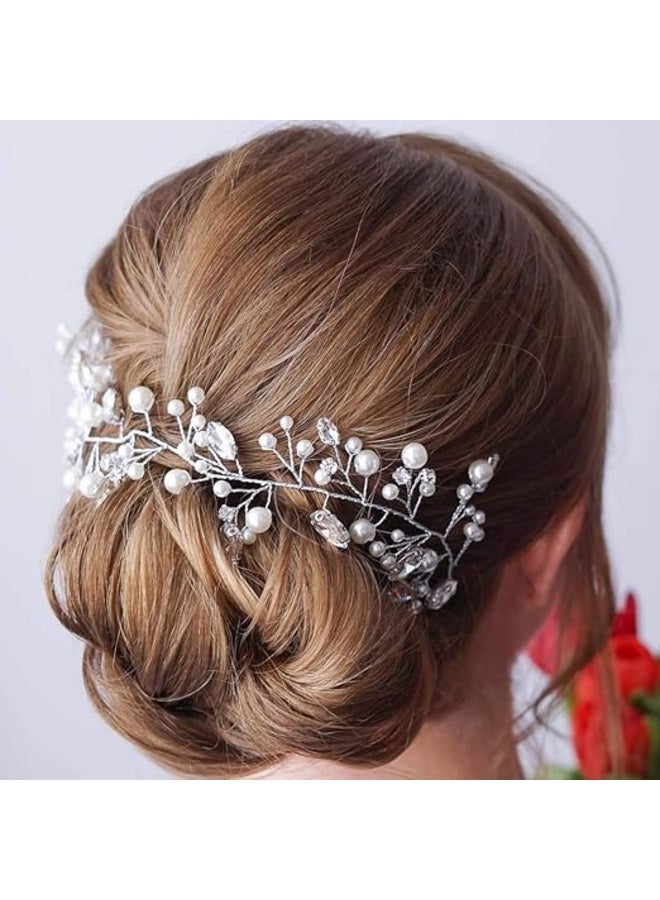 **Pearl Bridal Wedding Hair Vine with Silver Crystal Details – Elegant Bride Headband and Hair Accessory for Women and Girls** - Image 2