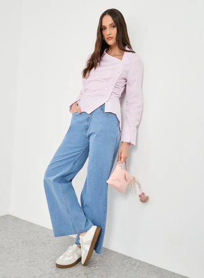 Styli Styli Mid Rise Solid Stretchable Straight Fit Jeans