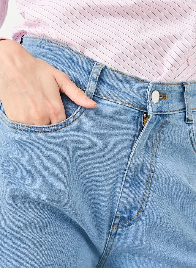 Styli Styli Mid Rise Solid Stretchable Straight Fit Jeans