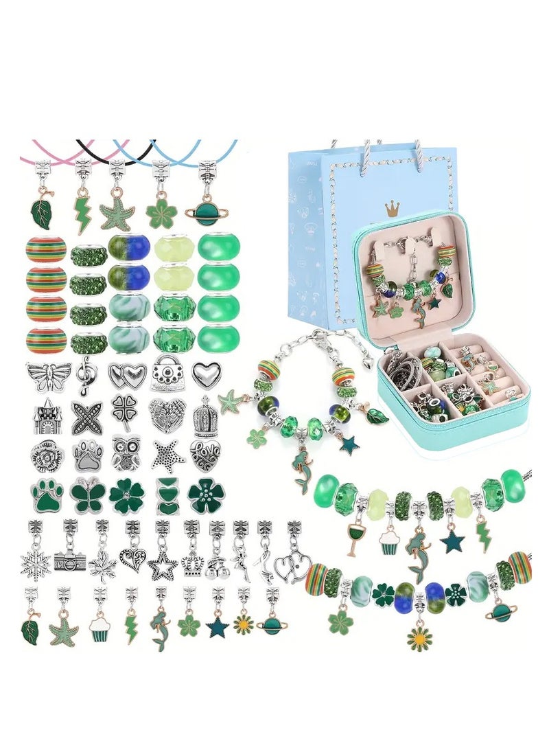 Capstro 68PCS Charm Bracelet Making Kit for Girls – DIY Jewelry Kit with Snake Chain Bracelets, Charms & Gift Box – Perfect Birthday, Christmas, Ramadan & Eid Gift for Kids Ages 6-12 (Green) - Image 1