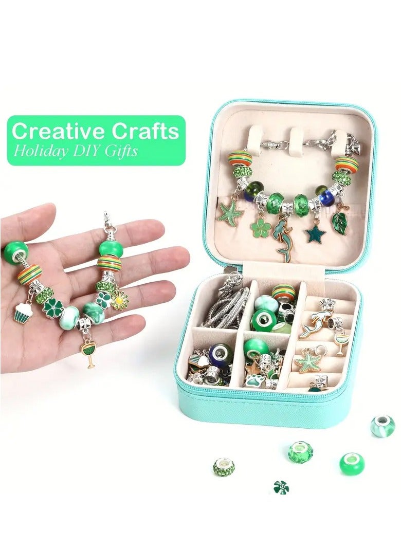 Capstro 68PCS Charm Bracelet Making Kit for Girls – DIY Jewelry Kit with Snake Chain Bracelets, Charms & Gift Box – Perfect Birthday, Christmas, Ramadan & Eid Gift for Kids Ages 6-12 (Green) - Image 4
