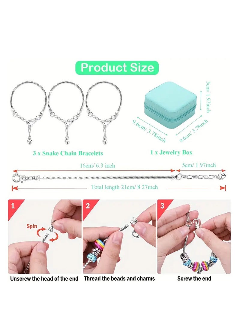 Capstro 68PCS Charm Bracelet Making Kit for Girls – DIY Jewelry Kit with Snake Chain Bracelets, Charms & Gift Box – Perfect Birthday, Christmas, Ramadan & Eid Gift for Kids Ages 6-12 (Green) - Image 5