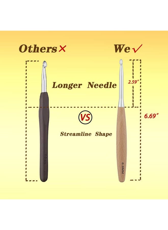 Yarniss Beech Wood Crochet Hooks Set with Case,Ergonomic Handle Crochet Hooks Set with Felt Bag 3.0mm~6.0mm - Image 4
