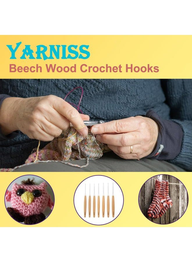 Yarniss Beech Wood Crochet Hooks Set with Case,Ergonomic Handle Crochet Hooks Set with Felt Bag 3.0mm~6.0mm - Image 5