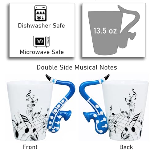 LanHong - 13.5 oz Sax Mug Musical Notes Design Coffee Cup Ceramic Music Saxophone Cup Gift for Friend - Image 2
