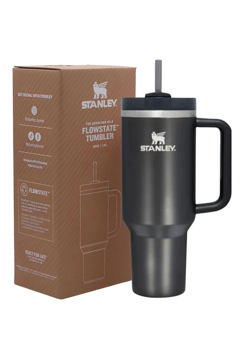 Stanley - Quencher H2.0 FlowState Vacuum Insulated Tumbler – 40oz Black Stainless Steel Travel Mug with Leakproof Lid & Reusable Straw, Double-Walled Design, Keeps Drinks Cold for 24 Hours & Hot for 7 Hours, Durable & Portable Travel Bottle for Work, Gym, and On-the-Go Hydration - Image 1