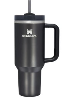 Quencher H2.0 FlowState Vacuum Insulated Tumbler 40oz Black Stainless Steel Travel Mug with Lid & Straw, Double-Walled Leakproof Design, Keeps Drinks Hot for 7 Hours & Cold for 24 Hours, Durable & Portable