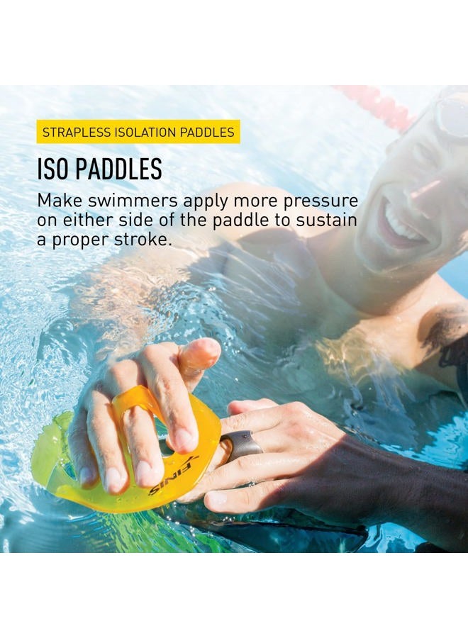 FINIS Iso Swim Training Paddles - Stroke Technique Trainer - Isolates Muscle Groups - Strapless - Black/Gold - Medium - Image 2