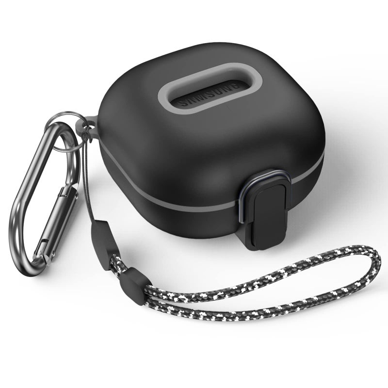 WOFRO Secure Lock Case for Samsung Galaxy Buds 2 Pro/ Buds 2/ Buds Pro/ Buds Live, WOFRO Shock-Absorbing Protective Cover TPU Hard Shell with Lanyard and Keychain[One-Click pop] (Black) - Image 1