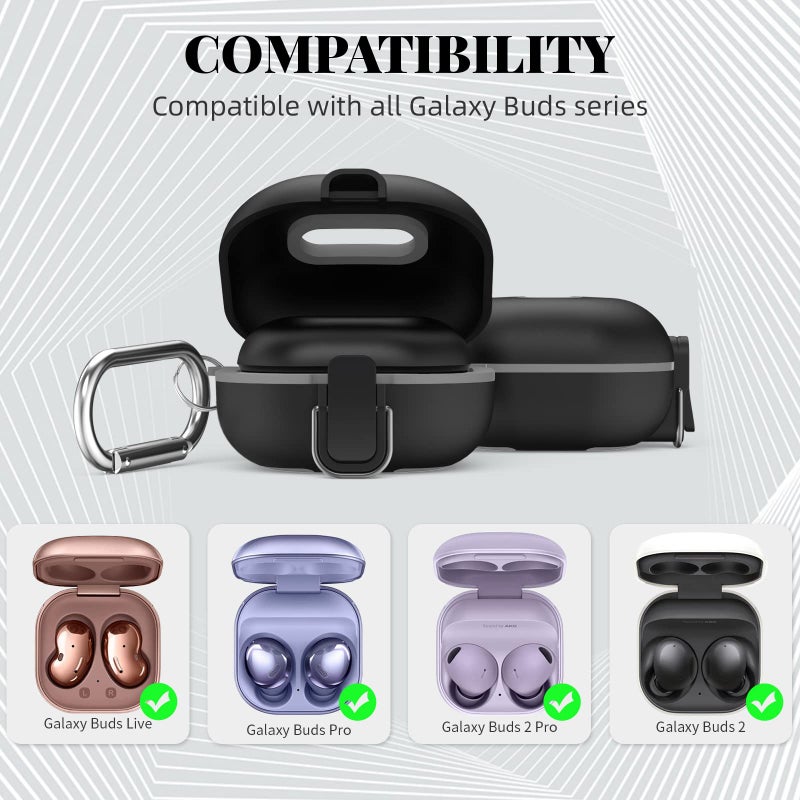 WOFRO Secure Lock Case for Samsung Galaxy Buds 2 Pro/ Buds 2/ Buds Pro/ Buds Live, WOFRO Shock-Absorbing Protective Cover TPU Hard Shell with Lanyard and Keychain[One-Click pop] (Black) - Image 2