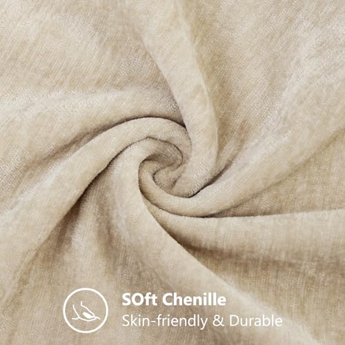 decorUhome Chenille Beige Throw Pillow Covers 20x20 Inch Set of 2 Decorative Soft Couch Pillow Covers Solid Dyed Accent Farmhouse Neutral Square Pillow Cases for Sofa - Image 3