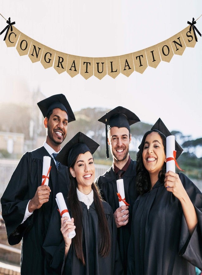 Partyprops Congratulations Burlap Banner - 2025 Graduation Party Decorations - Rustic Congratulations Banner for Graduation Wedding Anniversary Retirement Birthday Party Supplies - 2025 Grad Decorations - Image 4