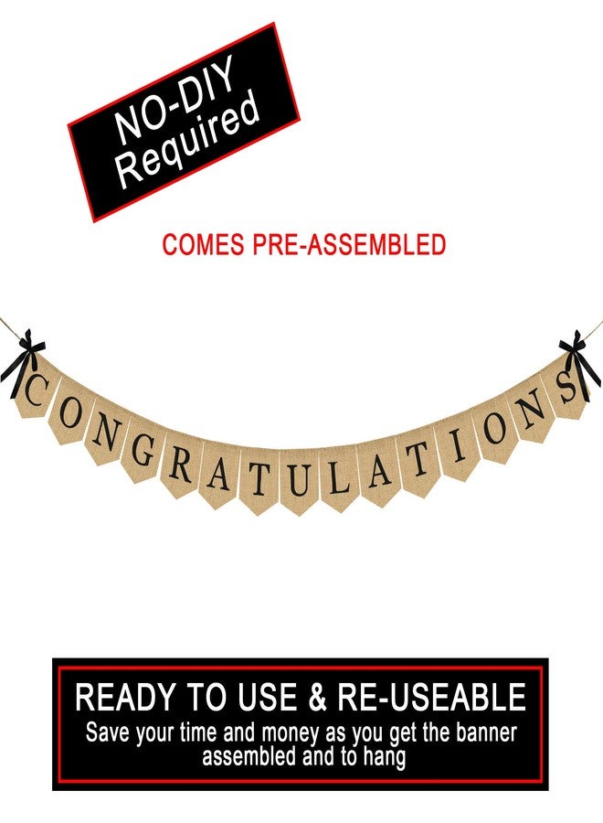 Partyprops Congratulations Burlap Banner - 2025 Graduation Party Decorations - Rustic Congratulations Banner for Graduation Wedding Anniversary Retirement Birthday Party Supplies - 2025 Grad Decorations - Image 2