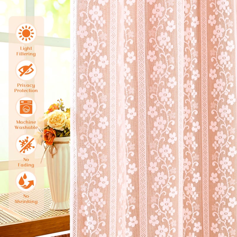 ASPMIZ Linen Kitchen Curtains Double Layers Window Curtain with Linen Lace, Farmhouse Cafe Curtain 36 Inch Length Rod Pocket, Light Filtering Bathroom Tier Curtains with 2 Tiebacks, Orange - Image 4