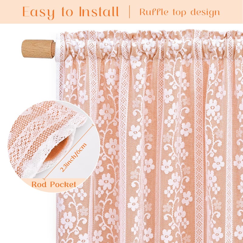 ASPMIZ Linen Kitchen Curtains Double Layers Window Curtain with Linen Lace, Farmhouse Cafe Curtain 36 Inch Length Rod Pocket, Light Filtering Bathroom Tier Curtains with 2 Tiebacks, Orange - Image 5