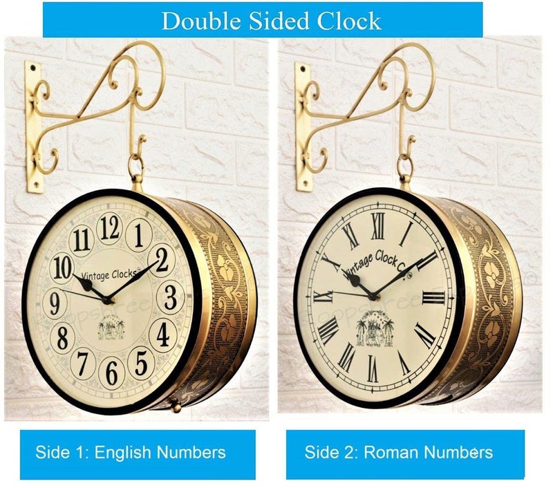 Vintage Clock Handcrafted Double Side Clock / 8 Inch/Brass Finish/Vc-65090 - Analog - Image 2