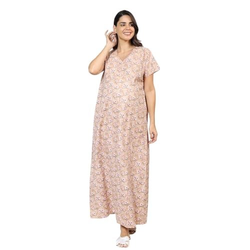 MomToBe Women's Cotton Maxi Maternity Nighty with Zippers for Nursing Pre and Post Pregnancy (Latte Beige ; Free Size) - Image 1