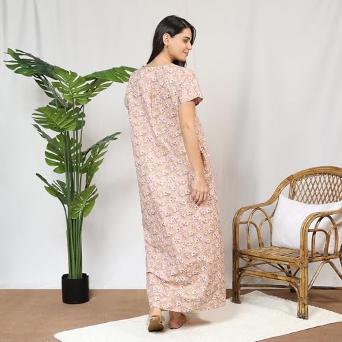 MomToBe Women's Cotton Maxi Maternity Nighty with Zippers for Nursing Pre and Post Pregnancy (Latte Beige ; Free Size) - Image 4
