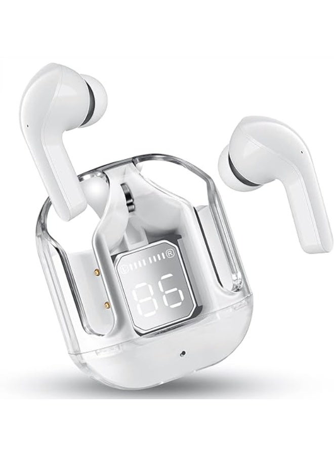 Wireless Bluetooth Earbuds with LED Power Display, HiFi Stereo, Noise Reduction Mic, Touch Controls, Fast Charging Case, Lightweight In-Ear Headphones for Music & Calls (White) - Image 1