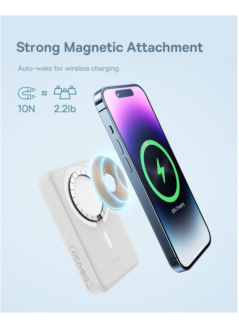Baseus 10000 mAh Magnetic Mini Wireless Portable Magsafe Power Bank, PD 30W Fast Charger With USB-C Cable For iPhone 15/15 Plus/ 15 Pro/ 15 Pro Max All iPhone Series And Any Many More White - Image 3