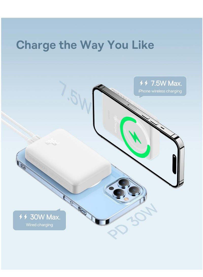 Baseus 10000 mAh Magnetic Mini Wireless Portable Magsafe Power Bank, PD 30W Fast Charger With USB-C Cable For iPhone 15/15 Plus/ 15 Pro/ 15 Pro Max All iPhone Series And Any Many More White - Image 4