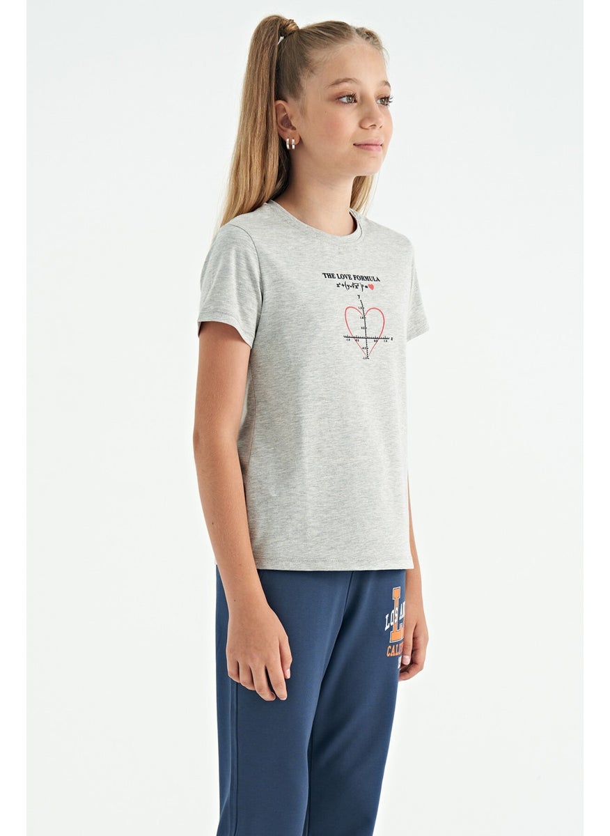 Tommy Life - Gray Melange O Neck Print Detailed Comfortable Fit Girls T-Shirt - 75129 - Image 1