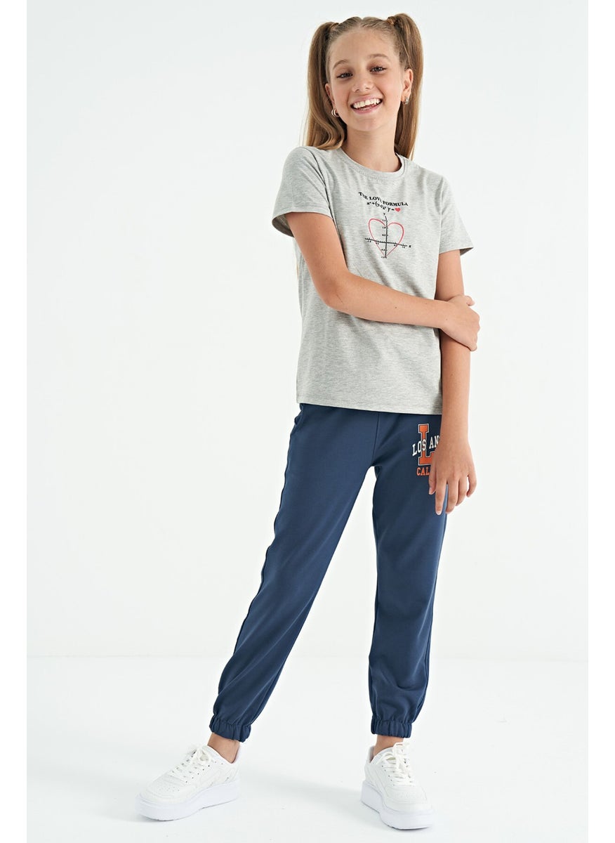 Tommy Life - Gray Melange O Neck Print Detailed Comfortable Fit Girls T-Shirt - 75129 - Image 1