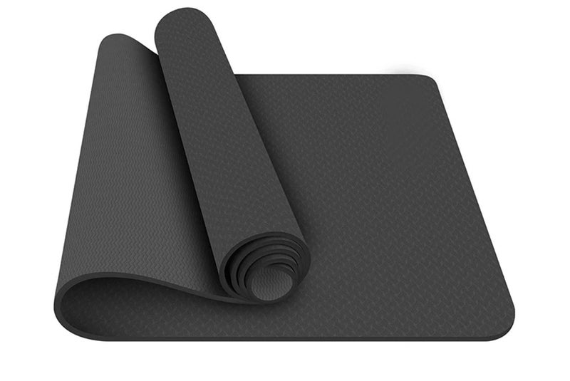Bodylastics Yoga Mat for Men and Women with Carry Bag TPE 6ft x 2ft x 6mm Large Size Anti Slip & Anti Tear Workout Mat, Black - Image 1