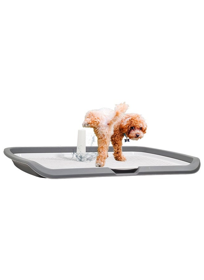 Large flat dog toilet with column and grid format, Detachable and washable dog training tray, Comfortable for medium and large dogs, Training potty pad holder (Grey) 66 cm L